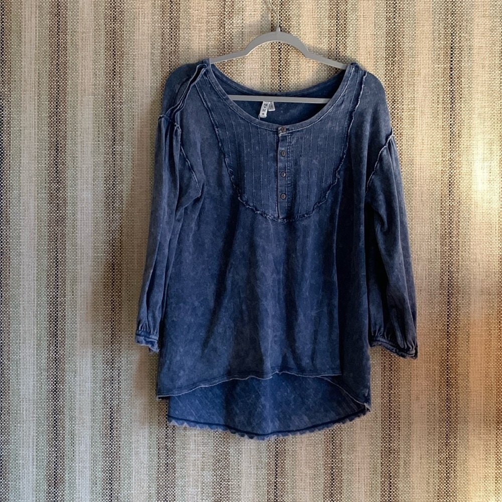 We The Free M+M Free People’s Blouse Top Shirt Women’s Medium Blue 100% Cotton